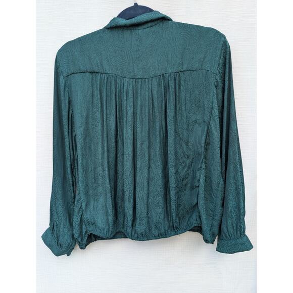 Anthropologie Meave Womens Almeria Green Paisley Blouse Sz S Faux‎ Wrap Emerald - Picture 4 of 7